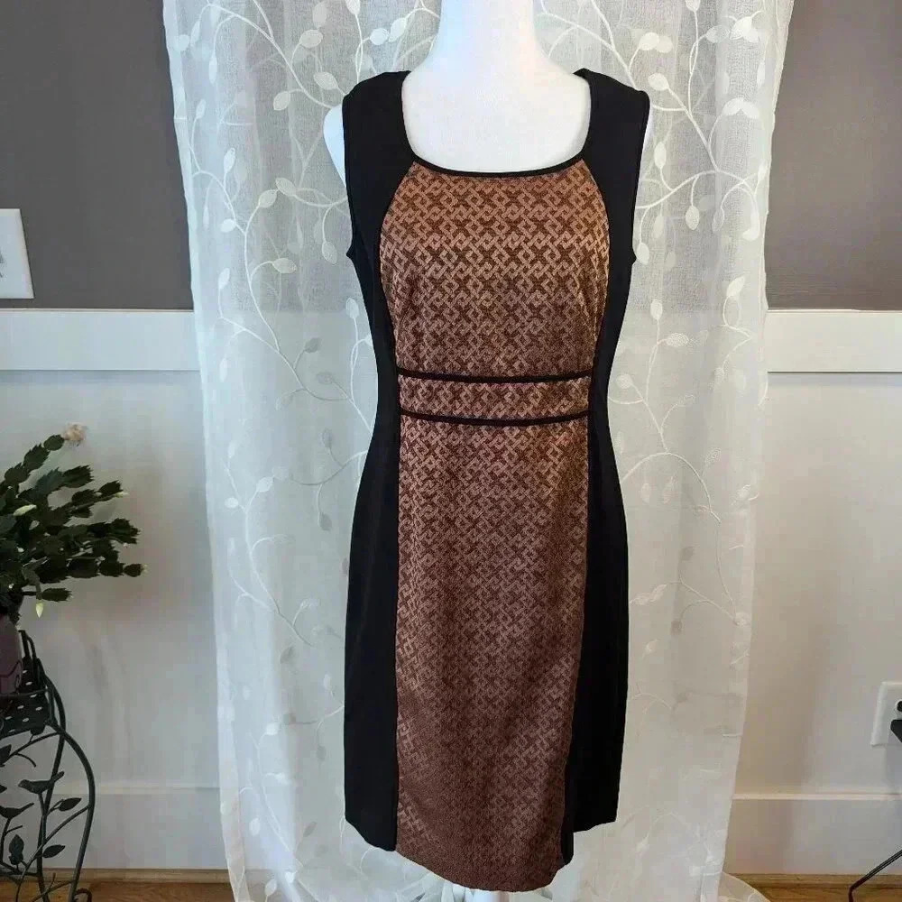 Nic & Zoe Sleeveless Black with Brownish Gold Design Dress, Size 8